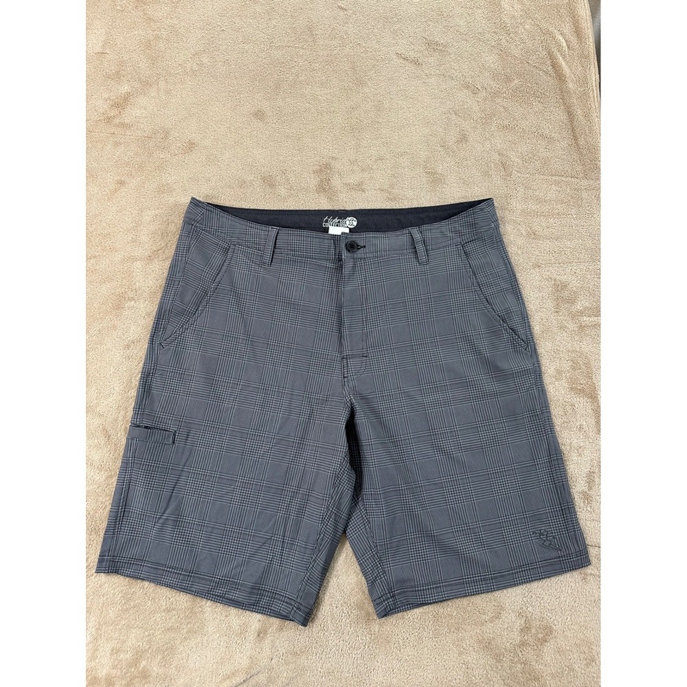 Da Hui Hybrid Collection Board Shorts Mens Size 38 Grey Glen Plaid Stretch EUC
